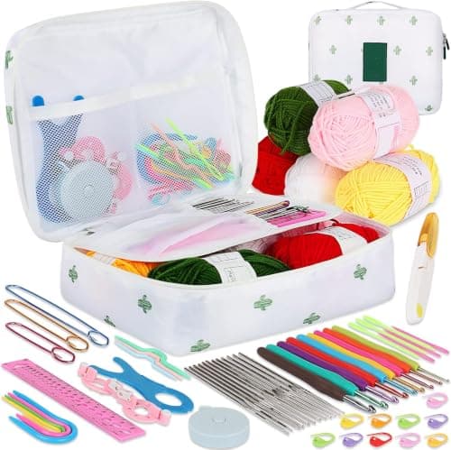Coopay Crochet Starter Kit for Beginners Adults, Includes Ergonomic Metal Crochet Hooks 0.6mm to 6mm, Accessories and Cactus Case, Knitting Set with Wool and Needles