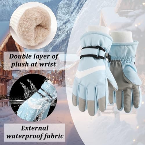 JiaYouLC Kids Fleece Lined Warm Ski Gloves Winter Thermal Waterproof Anti Slip Gloves for Age 4-12 Children for Snow Snowboarding Sledding Cycling (Pink, M) — view 6