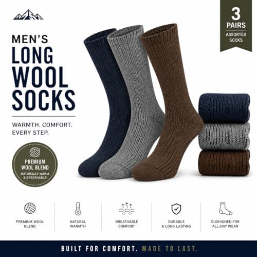 ITRAT 3 Pairs Mens Soft Thermal Premium Quality Long Knee High Lambs Wool Blend Boot Socks Mix Colours Size UK 6-11 EU 39-46 (Assorted Multipack of 3 Pairs) — view 3