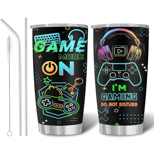 Boys Travel Mug 20oz, Gamer Cup with Straw and Lid, Insulated gaming cups, Gamer Gifts for Boys, Stainless Steel Coffee Travel Mugs for Ice Drinks, Ice Storage, Gaming Gifts for Kids Teenage Home