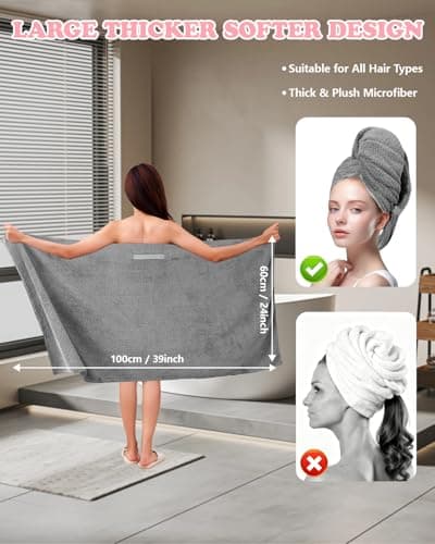 FUFUSING Microfibre Hair Towel Wrap, 2-Pack Large Super Absorbent Turbans — view 2
