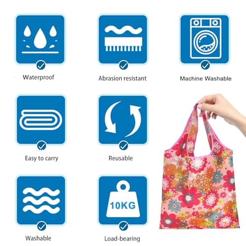 6 Pack Foldable Reusable Shopping Bags,Tote Bags, Grocery Bags with Hook, Eco-friendly Travel Recycle Shopping Bags in Pocket, Waterproof and Machine Washable for Daily Shopping Supplies load — view 6