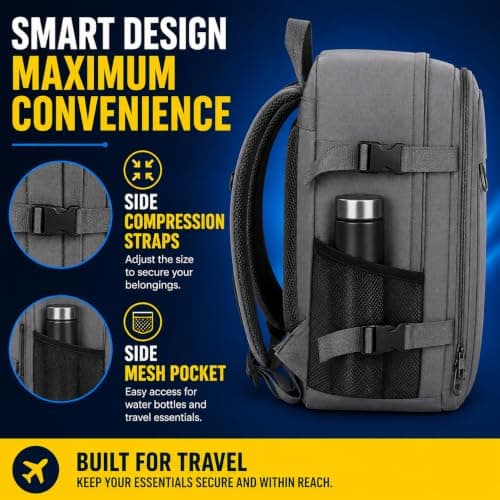 wowtravel Cabin Backpack 40x30x20 cm, Fits Ryanair Underseat Bag Size, Lightweight Hand Luggage Rucksack with Multiple Compartments, Weekender Holdall for Flights, City Breaks and Commuting — view 4