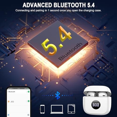 Wireless Earbuds, Bluetooth 5.4 Headphones in Ear with 4 ENC Noise Cancelling Mic, Bluetooth Earbuds 40Hrs Playtime, HiFi Stereo Deep Bass Wireless Earphones, IP7 Waterproof USB-C Fast Charge White — view 3