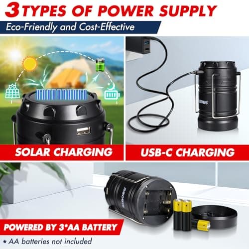 SUBOOS Rechargeable Camping Lanterns – Solar & Battery Powered Camping Light Lamp, Magnetic Base, Hanging Hook for Tent, Camp Accessories Portable for Emergency, Power Cuts — view 2