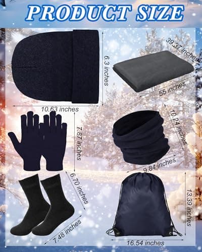 Suhine 72 Pieces Homeless Care Package Winter Gloves Socks Coral Fleece Blanket Hats Neck Scarfs Unisex Drawstring Bags, Assorted Colors, as pictures shown — view 4