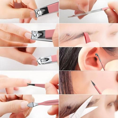 ZIZZON Travel Mini Manicure Set Nail Clipper Set 10 in 1 Stainless Steel Pedicure Care Grooming kit with Case Pink — view 6