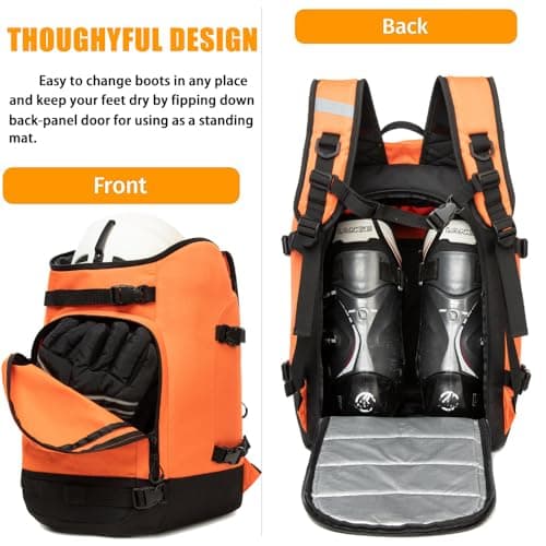 AIRTTUZ Ski Boot Bag - Ski and Snowboard Boots Backpack，Excellent for Travel with Waterproof Exterior & Bottom - for Men, Women and Youth. (ORANGE) — view 4
