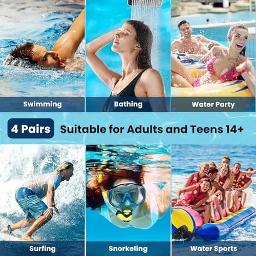 Swimming Ear Plugs Adults,4 Pairs Reusable Silicone Ear Plugs Swimming — view 4