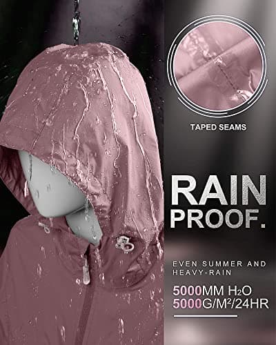 33,000ft Women's Rain Jacket Lightweight Hooded Long Rain Coat Waterproof Jacket Ladies Packable Functional Jacket Windbreaker Breathable Active Outdoor Coats Pink XL/16 — view 5
