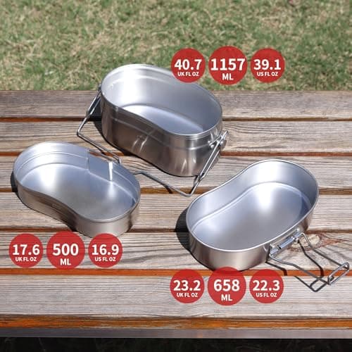 Goetland 3 Pieces German Style M31 Military Mess Kit Mess Tin 304 Stainless Steel Backpacking Cookware Set Camping Pot Pan Set — view 3