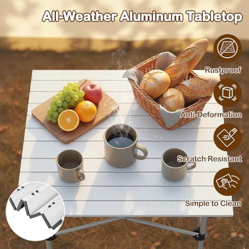 COSTWAY Aluminum Folding Camping Table, Roll Up Portable Picnic Table with Carrying Bag for 4-6 People, Steel Frame Fold up Dining Desk for Hiking Fishing BBQ (Square, Silver) — view 4