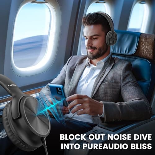 Cowyawn USB C Headphones Wired, Over Ear Headphones with Microphone, Volume Control, HD Stereo Sound, Foldable Lightweight Headphones for Adult/Teens/Chromebooks/Laptop/Computer/Tablets/Travel (Black) — view 2