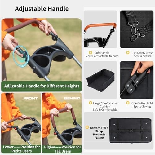 Simanli Pet Stroller for Small Cats Dogs Foldable 3-in-1 Dog Strollers Portable Puppy Trolley with 4 Wheels for Travel Camping Walk with Storage Bag(Black) — view 6