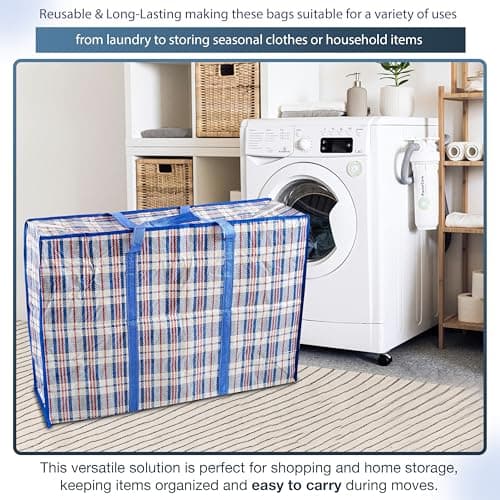 Laundry Bag Zips, XXL jumbo Heavy Duty Storage Bags Reusable Strong Nylon Large Boxes for House Moving Clothes & Wardrobe Storage backpack waterproof (4 Bags Mix (Red + Blue)) — view 4