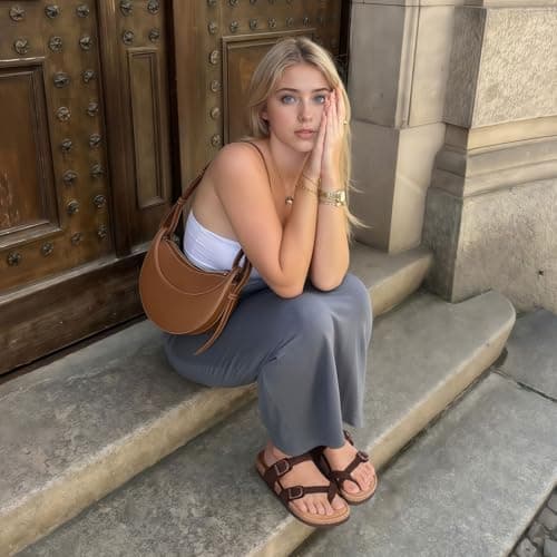 FITORY Women's Leather Sandals Comfort Cork Footbed Suede Brown Size 6 — view 2