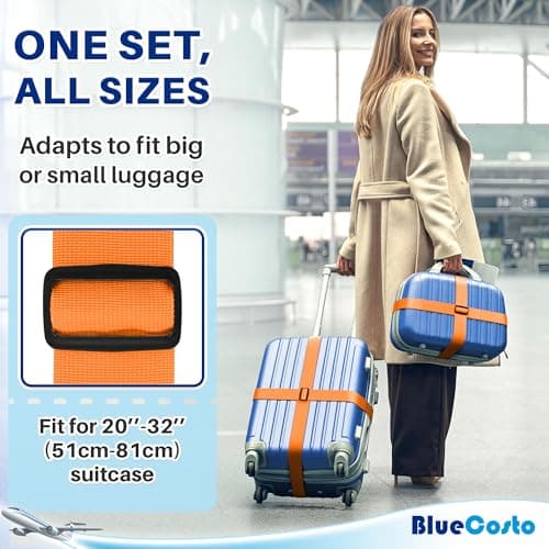 Luggage Straps for Suitcase - Orange, 1.9m x 5cm, 4 Pack - Strap for Suitcases - TSA Approved by BlueCosto — view 3
