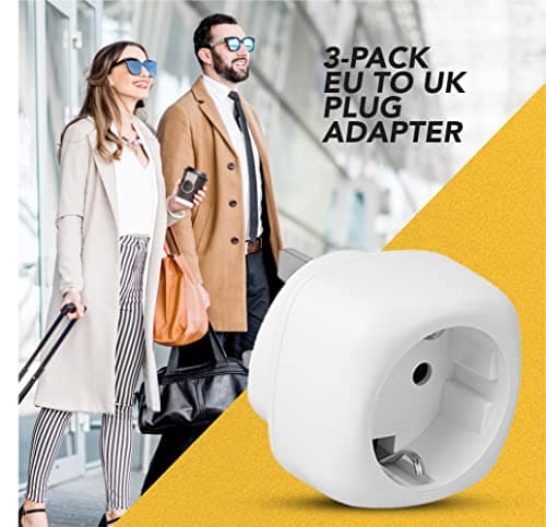 EU to UK Plug Adapter | Type C Europlug | 2 Pin to 3 Pin | BS8546 Certified | 13A Fuse | Travel Adaptor for Phone, Laptop & Camera Chargers | Pack of 3 (White) — view 2
