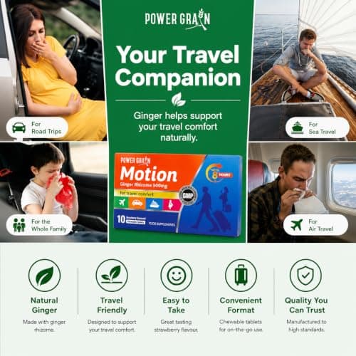 Travel & Motion Sickness Tablets - 500mg Chewable Ginger Rhizome Tablets - Non-Drowsy Nausea & Vomiting Relief - 10 Tablets (Strawberry) — view 6