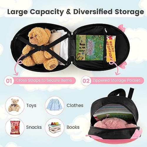GYMAX 2Pcs Kids Luggage Set, 12" Backpack & 16" Children Hardshell Suitcase with Wheels, Toddler Carry On Luggage Set Boys Girls Trolley Case for Travel School — view 4
