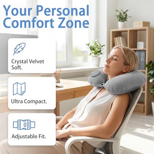 YCZARD 2Pcs Inflatable Travel Pillow, Press to Inflate Neck Pillow for Travel, Blow Up Neck Pillows for Flights, Small U-Shaped Headrest Cushion for Airplanes Black Grey — view 2