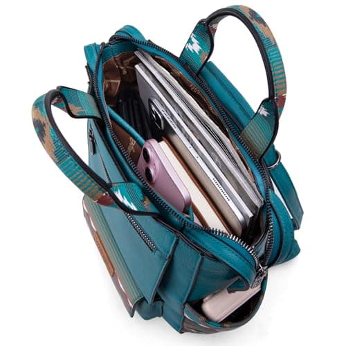 Montana West Wrangler Aztec Backpack Purse for Women Back Zip Anti Theft Convertible Backpack with Adjustable Strap, Turquoise, S, Daypack Backpacks — view 6