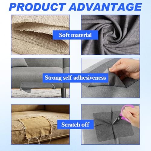 2Pcs 8x11 Inch Fabric Patches Self-Adhesive Linen Repair Patches Dark Grey Couch Patch Repair Fabric Durable Fabric Repair Tape for Furniture Couch Sofa Tote Bag Car Seat — view 3