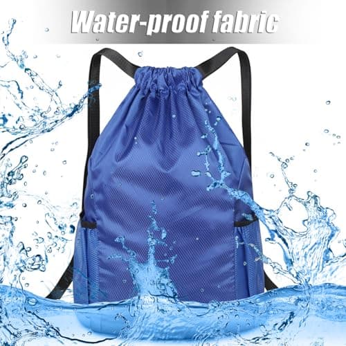 SUJIBHI Drawstring Bags Unisex Waterproof Sports Bag Swim PE Bags Drawstring Gym Bag for School Sports Swimming Gym Travel Beach (Blue) — view 6