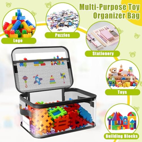 8 Packs Extra Large Toy Storage Bags with Labels, Reusable Clear PVC Board Game Storage, Travel Waterproof Toy Organizer Bags with Name Tag and Manual Pocket for Building Blocks, Puzzle (Black) — view 2