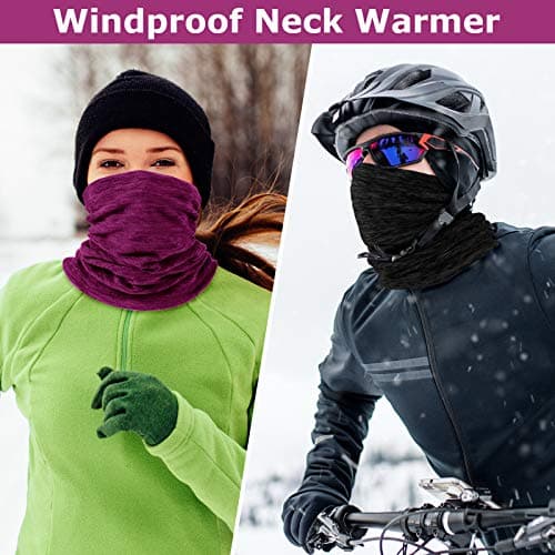 2 Pieces Winter Neck Warmer Gaiter Fleece Ski Neck Scarf Warm Windproof Balaclava Cold Weather Scarf Tube Cover Bandanas for Men Women Winter Motorcycle Skiing Running Cycling (Black, Purple) — view 6