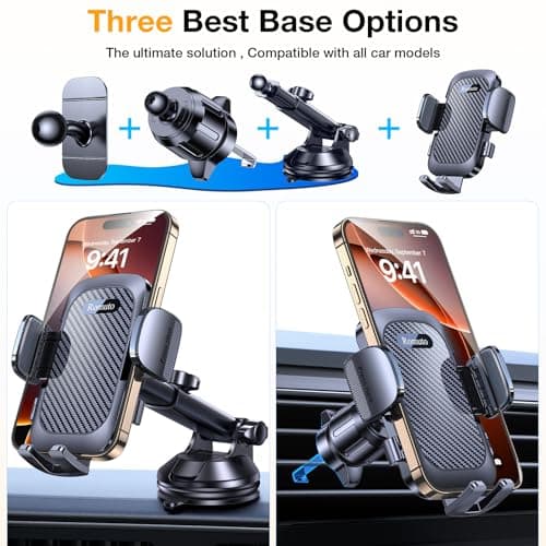Romuto Car Phone Holder Mount【Strong Suction】Mobile Phone Holder for Cars Phone Mount for Car Vent/Windscreen/Dashboard Desktop Stand Phone Holder Van Car Accessories for Women Men for iPhone Samsung — view 2