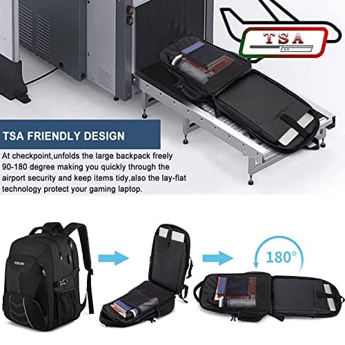 Extra Large Backpack 55L,18.4 Inch Travel Laptop Work Bag with USB Charging Port Big Business Flight Approved TSA Heavy Duty Computer Rucksack for Men Women College School,Black — view 5