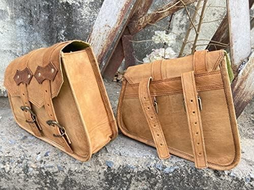 Handmade Panniers Luggage Leather Saddle Bags || Motorcycles Bike Power Sports Moped Accessories || Leather Dual Sport Motorcycle Left Right Two Side Bag with Tool Bag (Set of 3 Brown) — view 6