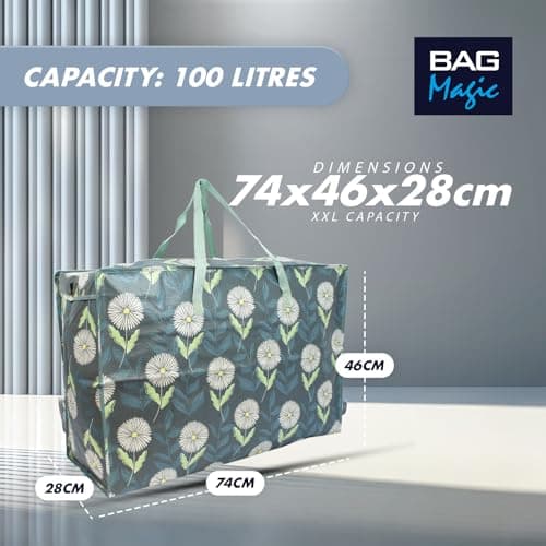 Extra-Large 100L Storage & Shopping Bag – Heavy-Duty PVC Zip Holdall for Laundry, Moving, Travel & Home Organisation - Daisy — view 4