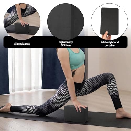 Yoga Blocks Set of 2, High Density Foam Pilates Blocks, Yoga Bricks, Gym Exercise Blockss, Anti-Slip Gymnastics Bricks for Fitness Pilates Practice Travel Home Gym(Black) — view 3