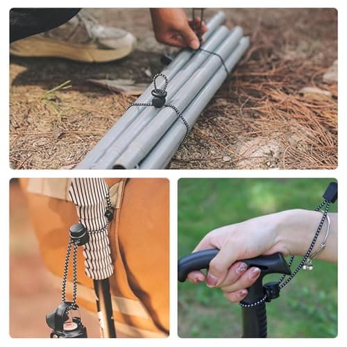 SYEYCW 8 Pcs Bungee Cord with Fixing Buckle, Backpack Elastic Rope Fixing Buckle, Walking Stick Holder, Backpack Elastic Ropes Attachment Pole, Fastening Cord for Trekking, Hiking, Camping, Black — view 6