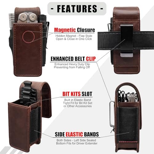 TarbicGear Multitool Holster with Belt Clip for Men, Leather Multitool Sheath for Belt, Pocket Organizer for Work, Fits for Leatherman, SOG, Gerber Tools, Coffee — view 5