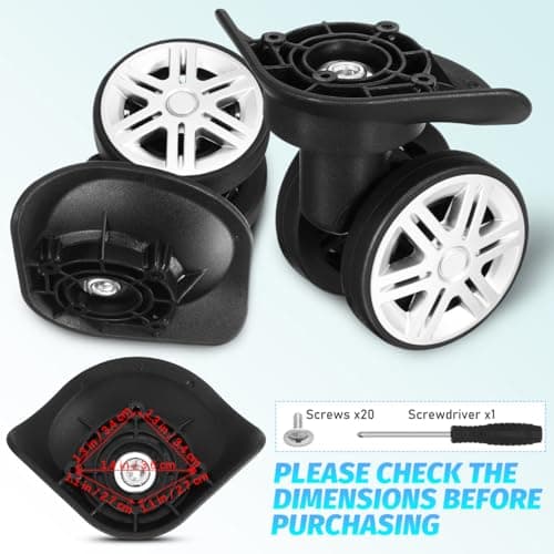 ULTECHNOVO Suitcase Wheels Replacement Kit - 4 Pack Double Rollers with 20 Screws & Screwdriver, Quiet TPE Rubber Caster for Luggage, Cabin Bag, Travel Trolley Case Repair - Black — view 6