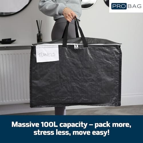 Moving Bags - Moving Boxes Storage – 100L - WATERPROOF Grade, Reusable Zippered Tote for Moving House, Clothes Storage, Camping, Attic & More – Industrial Strength Laundry & Utility Bag (6 Bags) — view 2