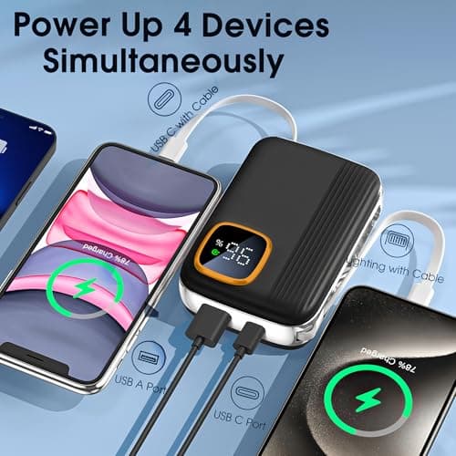 Power Bank with 4 Built-in Cables, Fast Charging 20000mAh Portable Battery Pack, 22.5W PD USB C In & Output, 5 Outputs Phone Charger Compatible with iPhone 16 15 14 Android, etc — view 3