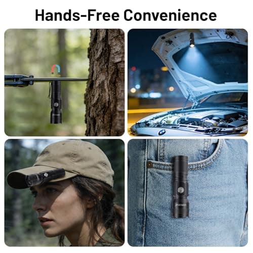 UNROEVS Pocket Flashlight Rechargeable with 1200 Lumens,Mini Small EDC Flashlights with Magnet & Clip,Compact Powerful Flash Light-Zoomable,Adjustable Brightness and 1 Mode for Everyday Carry. — view 4