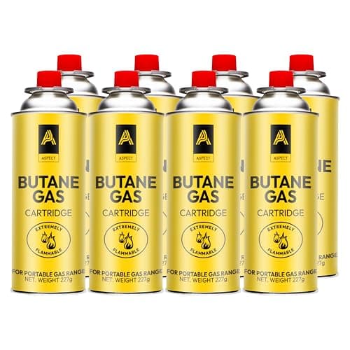 Aspect Camping Gas, Canisters for Camping Stove, Butane Gas Perfect Suitable for Portable Stove, BBQ, Gas Heaters, Blow Torches Safe and Secure Bottle (Pack of 8)