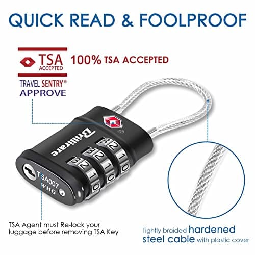 2 Pack TSA Approved Luggage Locks, Combination Travel Cable Lock, 3-Digit Waterproof Padlock, Zinc Alloy Outdoor Keyless Resettable Lock for Travel, Lockers, Bags, Backpack, Gym, Gate-by BRILLIRARE — view 2