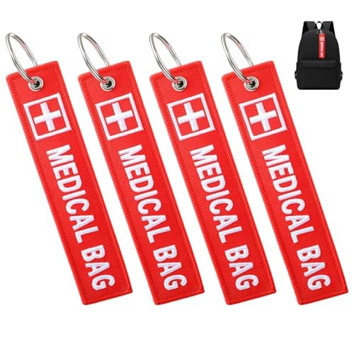 4PCS Medical Alert Bag Tag Double-Sided Medical Equipment Red Keychains Label Reusable Durable Luggage ID Tags for Backpacks Purse Travel