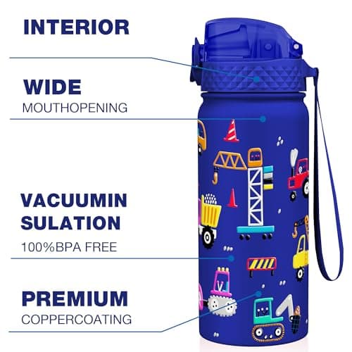 GOPPUS 550ml/18oz Kids Insulated Water Bottle with Straw Cute Double Wall Stainless Steel Child's Small Flask Vacuum Insulated Steel Metal Leak Proof Drink Flask Boys Toddler Girls Bottles BPA-Free — view 4