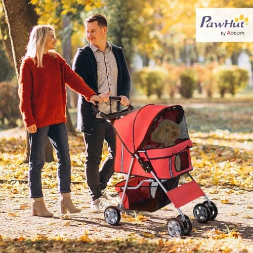 PawHut Pet Stroller for Small Miniature Dogs Cats with Wheels Red — view 2