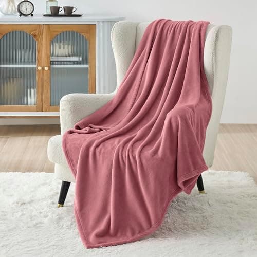 Bedsure Fleece Throw Blanket for Bed - Flannel, Dusty Rose, 150x200 cm