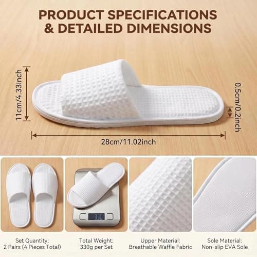 ASTRQLE 2 Pairs White Waffle Spa Slippers Open Toe Disposable Hotel Slippers for Men Women Non Slip Travel Slipper for Party Home Hotel Use — view 2