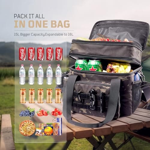 1TG Tactical Insulated Lunch Bag, Cooler Bag Thermal Food Delivery Bag Insulated Picnic Lunch Bag Foldable Cool Box for Work Travel Camping Picnic Beach, 18L-24L, Camo Black — view 2
