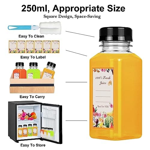 250ml Plastic Juice Bottles 6Pcs - Reusable PET Drink Bottles With Lids — view 4